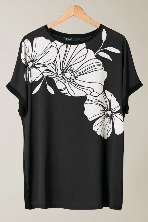 Büyük Beden Bisiklet Yaka Kısa Kollu Çiçek Desenli Bluz 615828