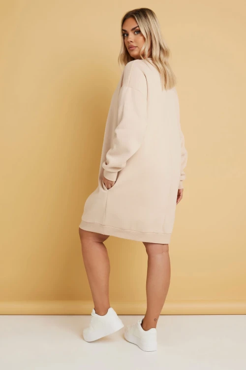 Büyük Beden Bisiklet Yaka Uzun Kollu Cepli Şardonlu Sweastshirt Elbise 304038