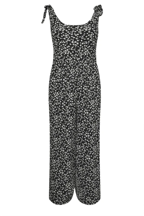 Büyük Beden Bol Paça Askıları Bağlamalı Çiçek Desenli Maxi Tulum 137986