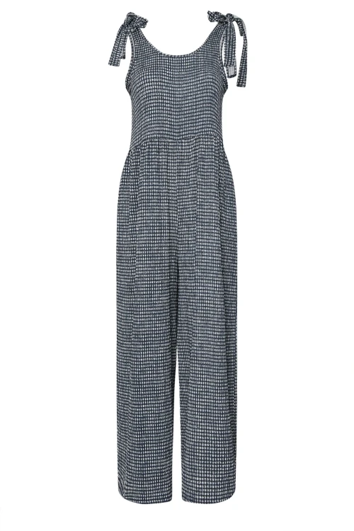 Büyük Beden Bol Paça Askıları Bağlamalı Kare Desenli Maxi Tulum 160362