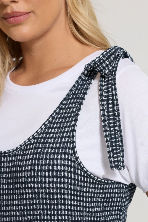 Büyük Beden Bol Paça Askıları Bağlamalı Kare Desenli Maxi Tulum 160362