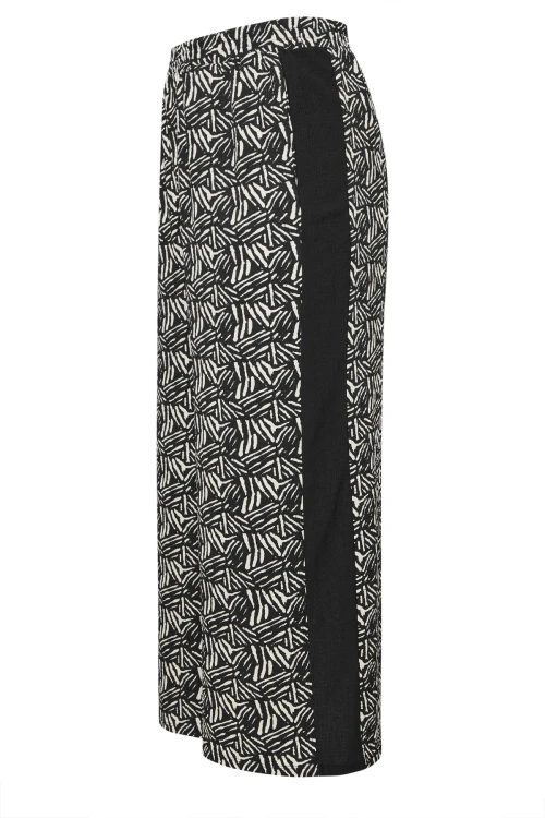 Büyük Beden Bol Paça Beli Lastikli Cepli Desenli Pantolon 303772