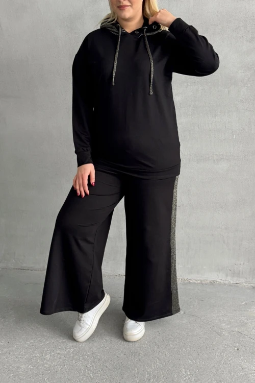 Büyük Beden Bol Paça Yanları Desenli Cepsiz Eşofman Altı 106-74