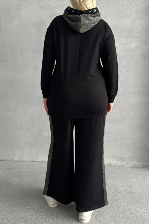 Büyük Beden Bol Paça Yanları Desenli Cepsiz Eşofman Altı 106-74