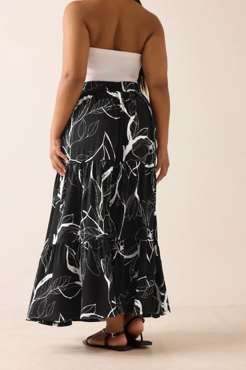 Büyük Beden Bürümcük Kumaş Çiçek Desenli Beli Lastikli Etek 304235