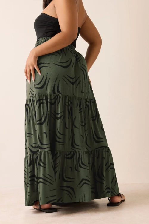 Büyük Beden Bürümcük Kumaş Çiçek Desenli Beli Lastikli Etek 304236