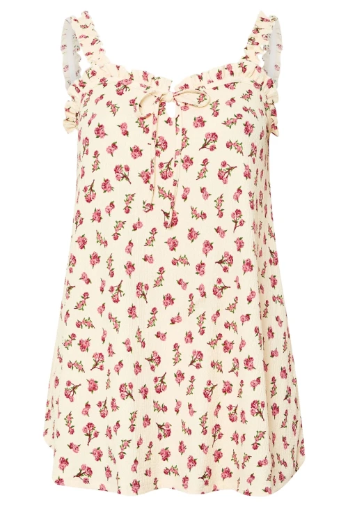 Büyük Beden Çiçek Desenli Bürümcük Kumaş Kare Yaka Kolsuz Bluz 322688