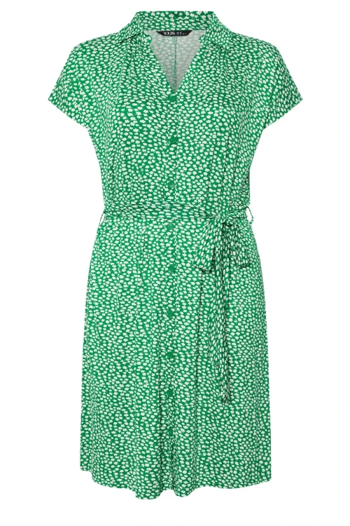 Büyük Beden Çiçek Desenli Midi Boy Beli Kuşaklı Düğmeli Elbise 303329