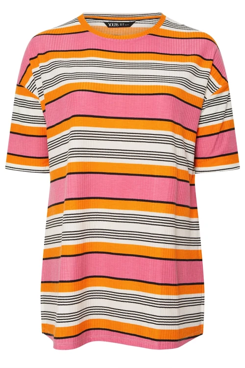 Büyük Beden Çizgili Yırtmaç Detaylı T-shirt 303505