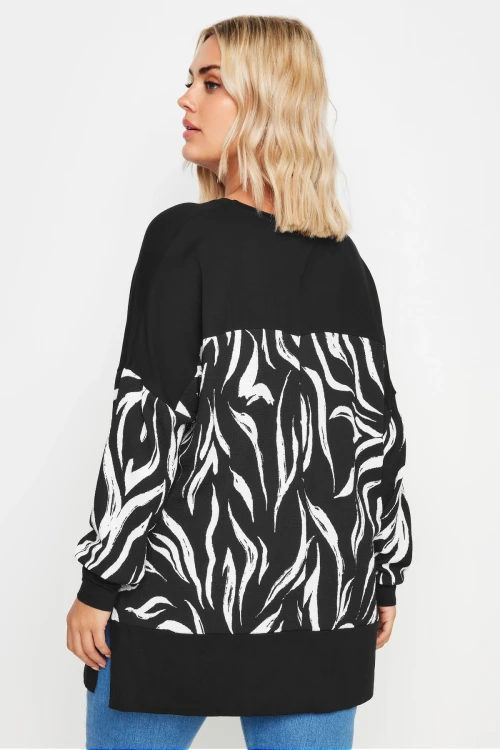 Büyük Beden Desenli Esnek Kumaş Uzun Kollu Uzun Kesim Bluz 303057