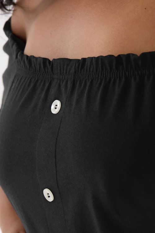 Büyük Beden Düşük Omuz Düğme Detaylı Straplez Bluz 322704