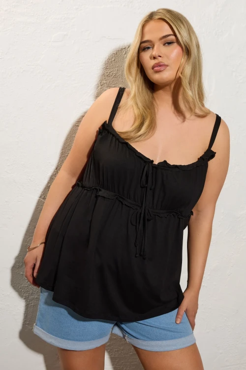 Büyük Beden İnce Askılı Geniş Yakalı Önü Büzgülü Bluz 322693