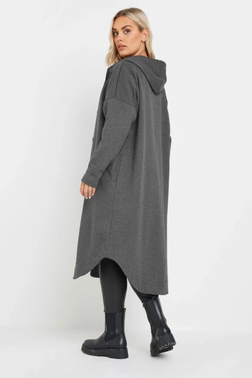 Büyük Beden Kapüşonlu Cepli Önü Düğme Kapamalı Uzun Ceket 303762