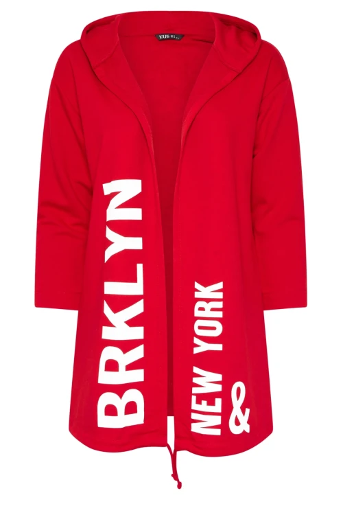 Büyük Beden Kapüşonlu Uzun Kollu Yazı Baskılı Cepsiz Hırka 303982