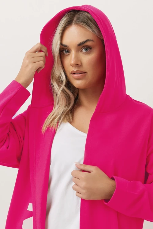 Büyük Beden Kapüşonlu Uzun Kollu Yazı Baskılı Cepsiz Hırka 303983