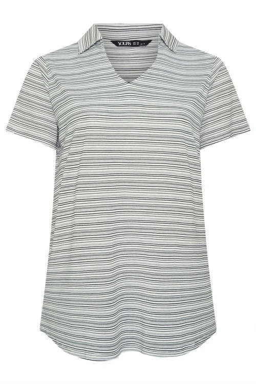 Büyük Beden Kısa Kol V Gömlek Yaka Çizgili Bluz 303436