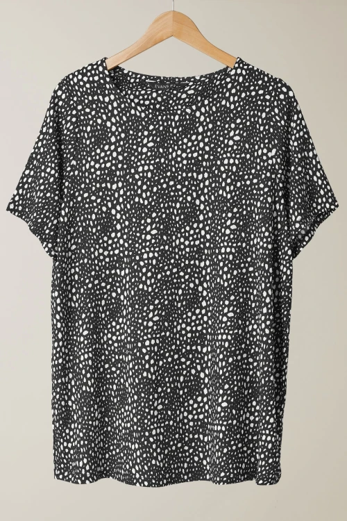 Büyük Beden Kısa Kollu Bisiklet Yaka Desenli Bluz 615913