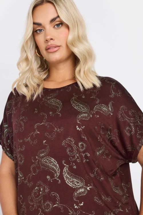 Büyük Beden Kısa Kollu Bisiklet Yaka Metalik Desenli Bluz 303666