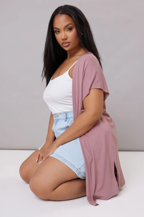 Büyük Beden Kısa Kollu Önü Kapamasız İnce Hırka 322645