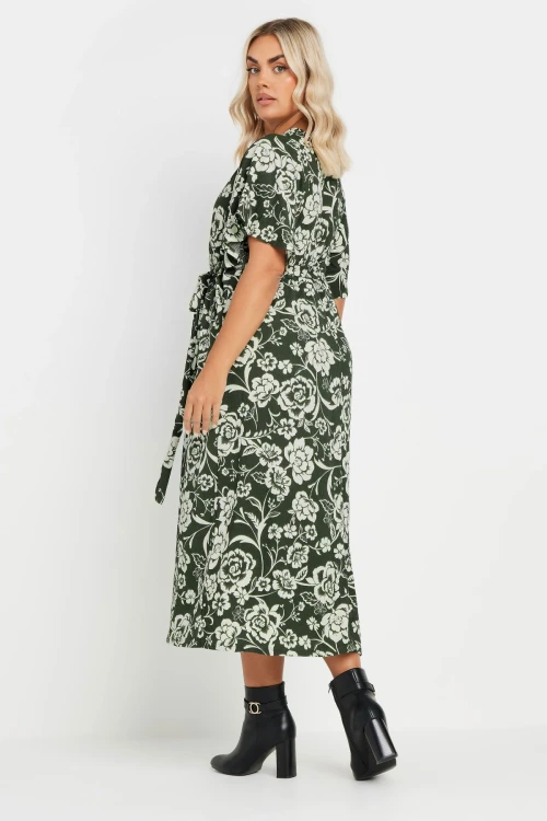 Büyük Beden Kısa Kollu V Yaka Kuşaklı Anvelop Elbise 137988