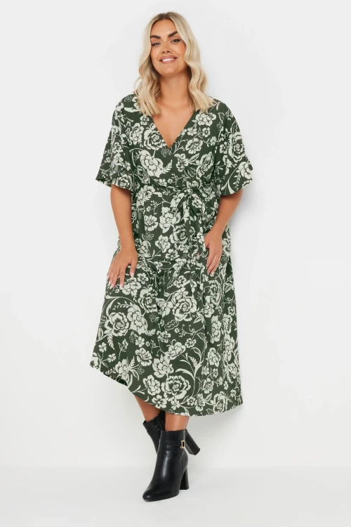 Büyük Beden Kısa Kollu V Yaka Kuşaklı Anvelop Elbise 137988