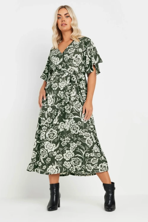 Büyük Beden Kısa Kollu V Yaka Kuşaklı Anvelop Elbise 137988