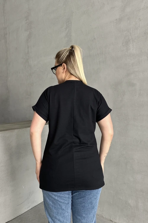 Büyük Beden Kısa Kollu V Yaka Yanları Yırtmaçlı Basic T-shirt RFT-02