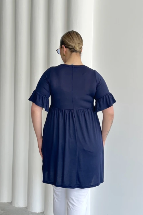 Büyük Beden Kol Detaylı Beli Lastikli Pileli Tunik T-shirt T42