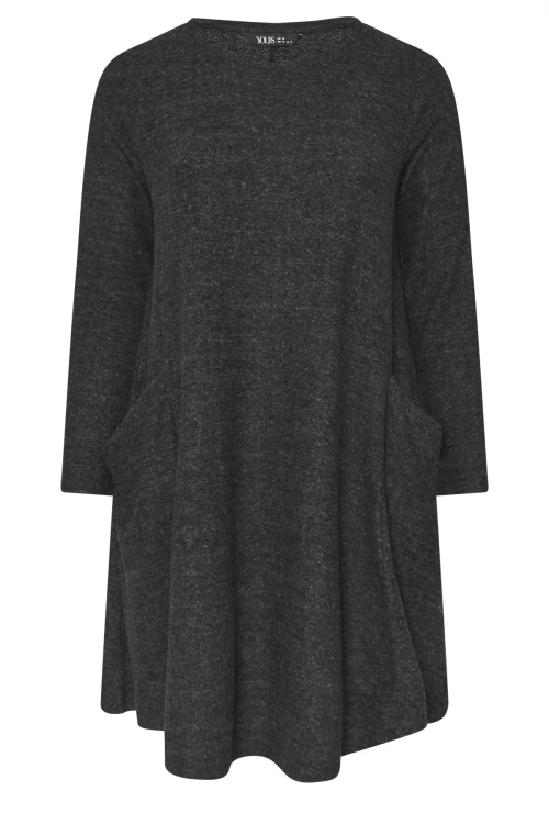 Büyük Beden Uzun Kol Bisiklet Yaka Eteği Bollaşan Cepli Elbise 270083