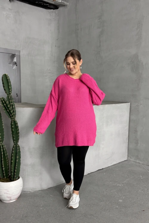 Büyük Beden Uzun Kollu Bisiklet Yaka İnce Triko Kazak 302140