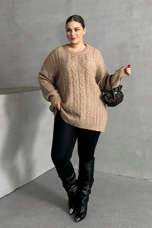 Büyük Beden Uzun Kollu Bisiklet Yaka Triko Kazak DG-05