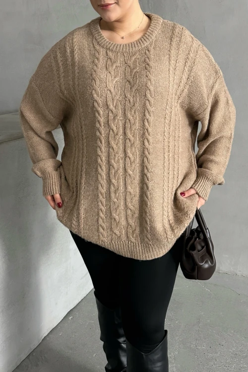 Büyük Beden Uzun Kollu Bisiklet Yaka Triko Kazak DG-05