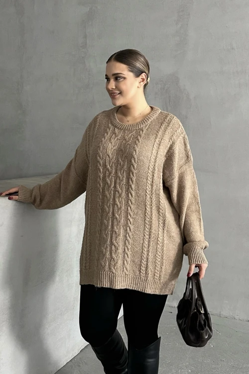 Büyük Beden Uzun Kollu Bisiklet Yaka Triko Kazak DG-05