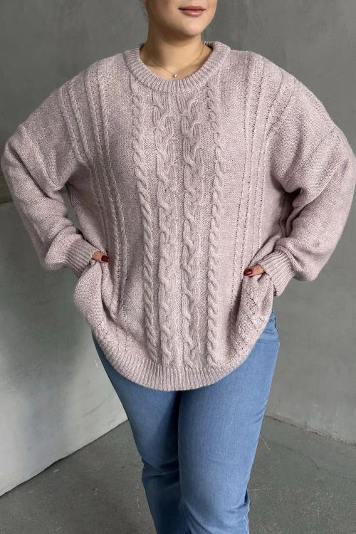 Büyük Beden Uzun Kollu Bisiklet Yaka Triko Kazak DG-05