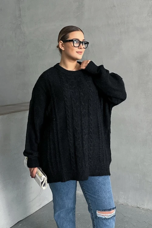 Büyük Beden Uzun Kollu Bisiklet Yaka Triko Kazak DG-05