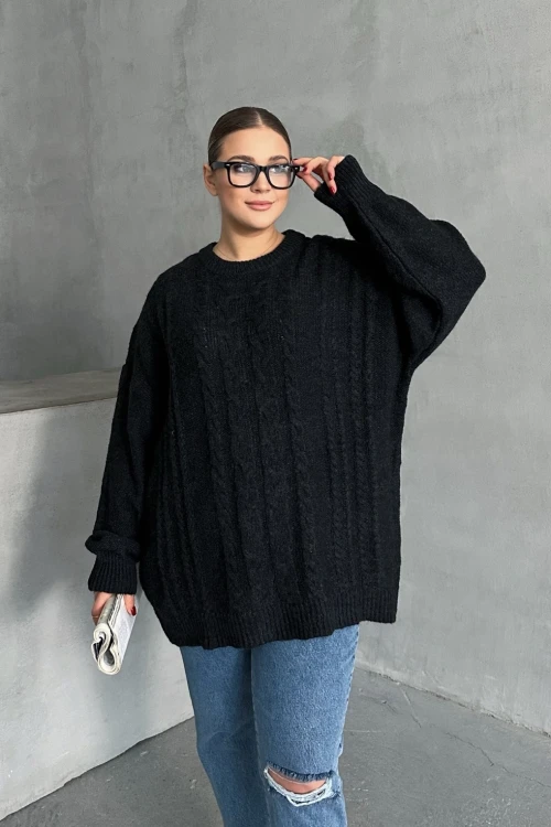 Büyük Beden Uzun Kollu Bisiklet Yaka Triko Kazak DG-05