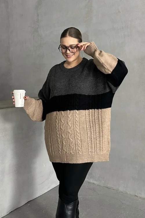 Büyük Beden Uzun Kollu Bisiklet Yaka Triko Kazak DG-05