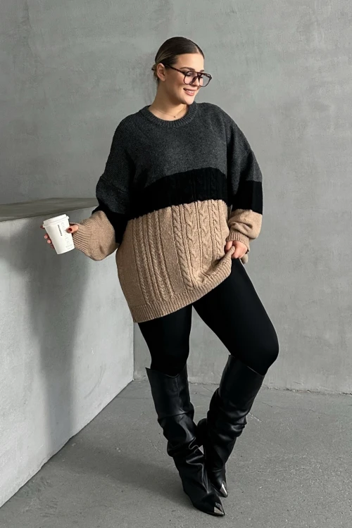 Büyük Beden Uzun Kollu Bisiklet Yaka Triko Kazak DG-05