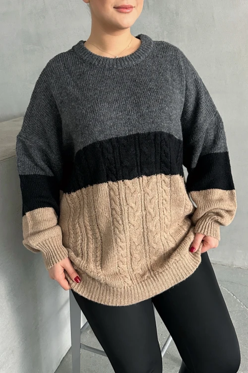 Büyük Beden Uzun Kollu Bisiklet Yaka Triko Kazak DG-05