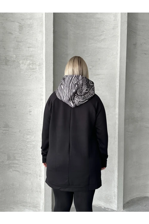 Büyük Beden Uzun Kollu Kapüşonlu Kanguru Cepli Yanları Yırtmaçlı Sweatshirt 300372