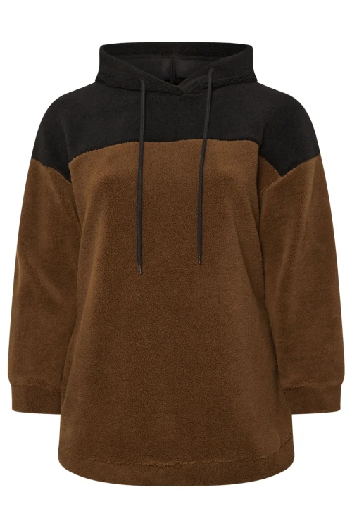 Büyük Beden Uzun Kollu Kapüşonlu ve Cepli Peluş Sweatshirt 303794