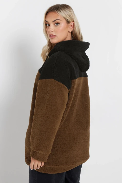 Büyük Beden Uzun Kollu Kapüşonlu ve Cepli Peluş Sweatshirt 303794