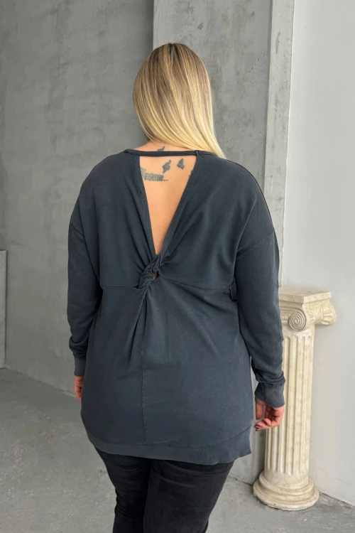 Büyük Beden Uzun Kollu Kuşgözü ve Sırt Dekolte Detaylı Sweatshirt 303870