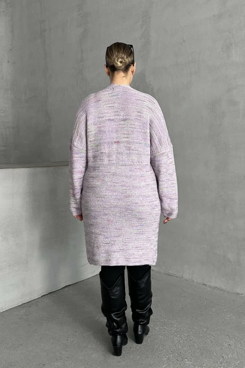 Büyük Beden Uzun Kollu Önü Kapamasız İnce Örme Hırka 302300