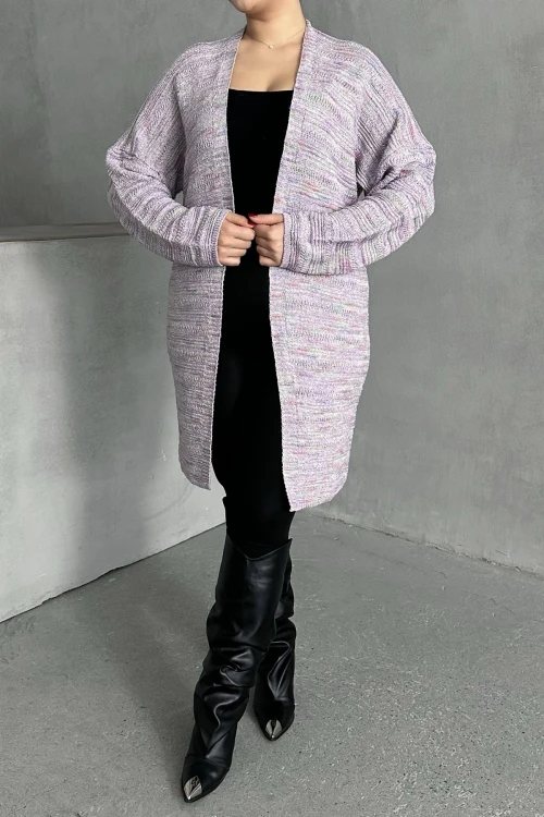 Büyük Beden Uzun Kollu Önü Kapamasız İnce Örme Hırka 302300