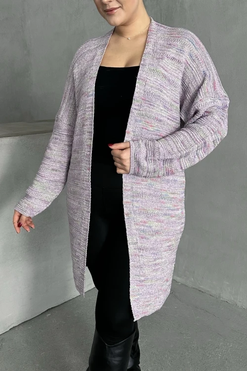 Büyük Beden Uzun Kollu Önü Kapamasız İnce Örme Hırka 302300