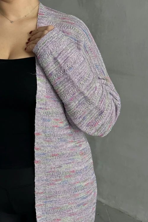 Büyük Beden Uzun Kollu Önü Kapamasız İnce Örme Hırka 302300