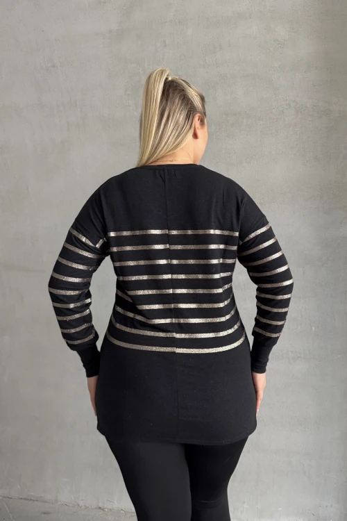 Büyük Beden Uzun Kollu V Yaka Bilekleri Lastikli Bluz 302910