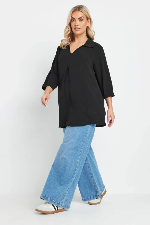 Büyük Beden V Gömlek Yaka Yarım Kollu Salaş Bluz 303922