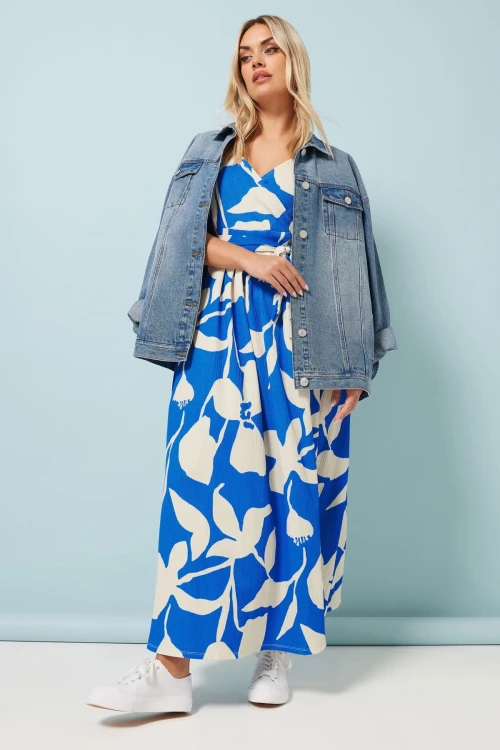 Büyük Beden V Yaka Çiçek Desenli Bürümcük Kumaş Elbise 304072